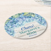 Aquarellblau Hydrangea 80. Geburtstag Runder Pappuntersetzer (Angewinkelt)