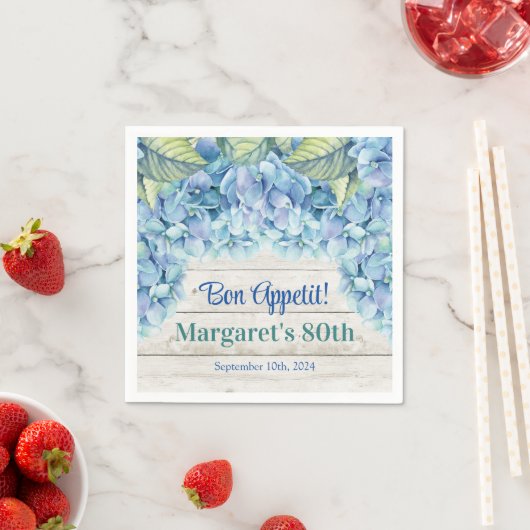 Aquarellblau Hydrangea 80. Geburtstag Serviette (Beispiel)