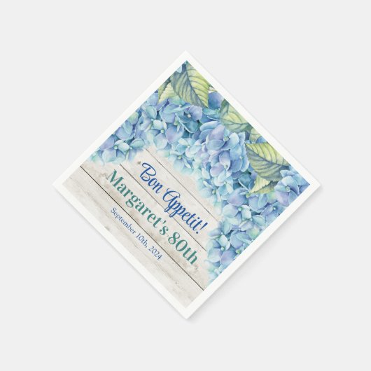 Aquarellblau Hydrangea 80. Geburtstag Serviette (Ecke)