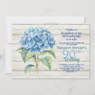 Aquarellblau Hydrangea 90. Geburtstag Einladung