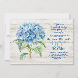Aquarellblau Hydrangea 90. Geburtstag Einladung
