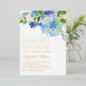 Aquarellblau Hydrangea Blumenblume Polterabend Folieneinladung (Stehend vorne)