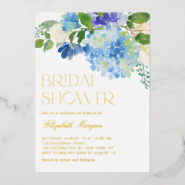 Aquarellblau Hydrangea Brautparty Folieneinladung
