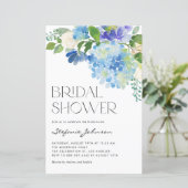 Aquarellblau Hydrangea Bridal Dusche Einladung (Stehend Vorderseite)