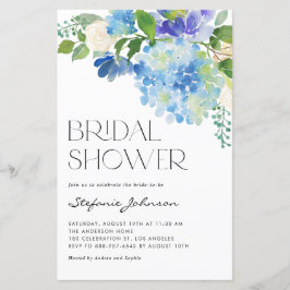 Aquarellblau Hydrangea Bridal Dusche Einladung