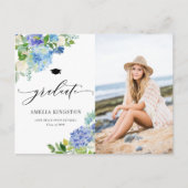 Aquarellblau Hydrangea Foto Abschluss Ankündigungspostkarte (Vorderseite)