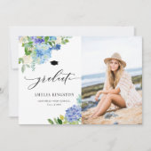 Aquarellblau Hydrangea Foto Abschluss Einladung (Vorderseite)