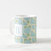 Aquarellblau-Hydrangea Initialmonogramm Kaffeetasse (Vorderseite Links)