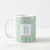 Aquarellblau-Hydrangea Initialmonogramm Kaffeetasse (Links)