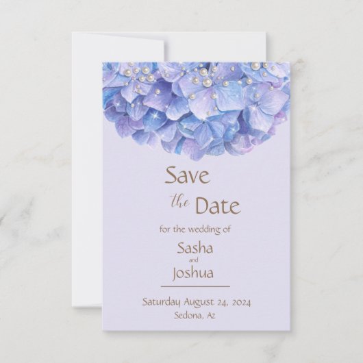 Aquarellblau Hydrangea Pearl Save The Date (Vorderseite)