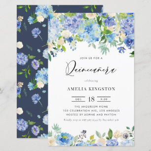 Aquarellblau Hydrangea Quinceañera Einladung