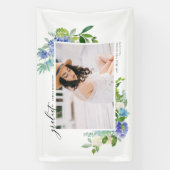 Aquarellblau Hydrangea Rahmen Foto Abschluss Banner (Vertikal)