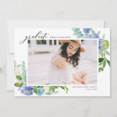 Aquarellblau Hydrangea Rahmen Foto Abschluss Einladung (Vorderseite)
