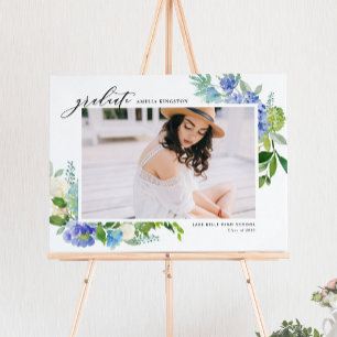 Aquarellblau Hydrangea Rahmen Foto Abschluss Poster