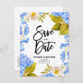 Aquarellblau Hydrangea Save the Date Ankündigungspostkarte (Vorne/Hinten)