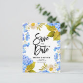 Aquarellblau Hydrangea Save the Date Ankündigungspostkarte (Stehend Vorderseite)