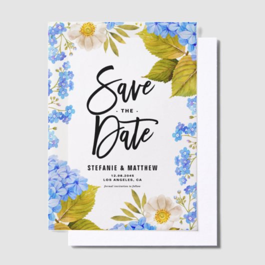 Aquarellblau Hydrangea Save the Date Pergament Einladungen (Versetzt)