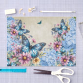 Aquarellblau Hydrangea & Schmetterlinge Seidenpapier (Handwerk)