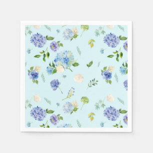 Aquarellblau Hydrangea und Rose Blumenmuster Serviette