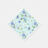 Aquarellblau Hydrangea und Rose Blumenmuster Serviette (Ecke)