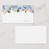 Aquarellblau Hydrangea und Rosenblüten Platzkarte (Vorne/Hinten)