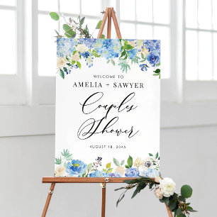Aquarellblau Hydrangeas Paare Dusche Empfang Poster