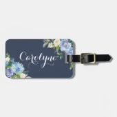 Aquarellblau Hydrangeas & Peongeas Personalisiert Gepäckanhänger (Vorderseite horizontal)