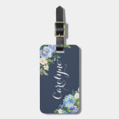 Aquarellblau Hydrangeas & Peongeas Personalisiert Gepäckanhänger (Vorderseite vertikal)