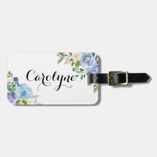 Aquarellblau Hydrangeas Personalisiert Gepäckanhänger (Vorderseite horizontal)