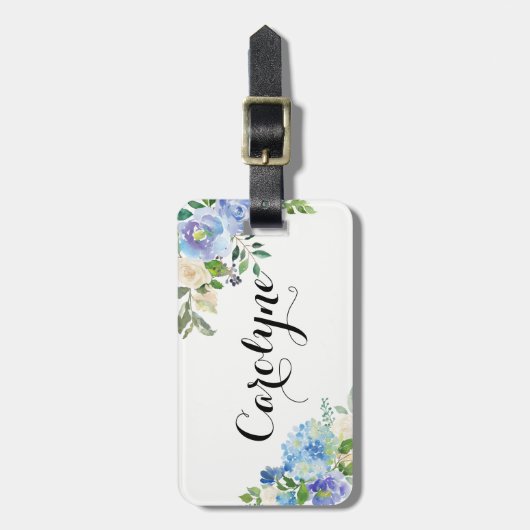 Aquarellblau Hydrangeas Personalisiert Gepäckanhänger (Vorderseite vertikal)