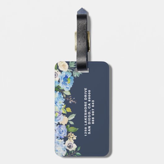 Aquarellblau Hydrangeas Personalisiert Gepäckanhänger (Rückseite vertikal)