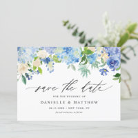 Aquarellblau-Hydrangeas und Elfenbein-Rose