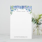 Aquarellblau Hydrangeas und Lila Blüten Briefpapier (Stehend Vorderseite)