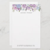 Aquarellblau Hydrangeas und Lila Rose Blumenbeere Briefpapier (Vorne/Hinten)