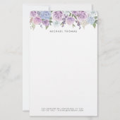 Aquarellblau Hydrangeas und Lila Rose Blumenbeere Briefpapier (Vorderseite)