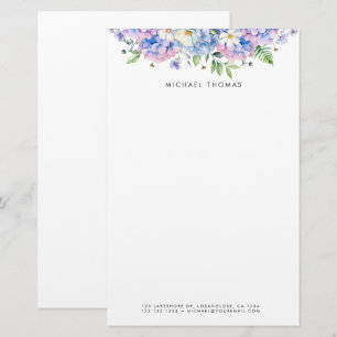 Aquarellblau Hydrangeas und weiße Blume Blütenblät Briefpapier