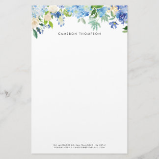 Aquarellblau Hydrangeas und Weiße Rosen Briefpapier