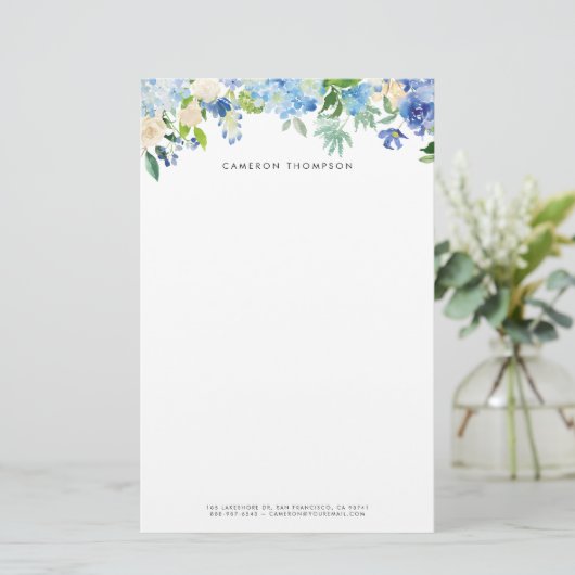Aquarellblau Hydrangeas und Weiße Rosen Briefpapier