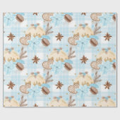 Aquarellblau Karierte Weihnachtskekse & Pudding Geschenkpapier (Flach)
