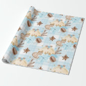 Aquarellblau Karierte Weihnachtskekse & Pudding Geschenkpapier (Ungerollt)