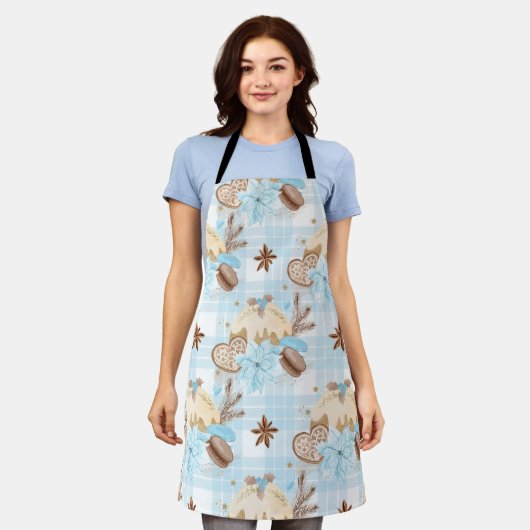 Aquarellblau Karierte Weihnachtskekse & Pudding Schürze (Getragen)