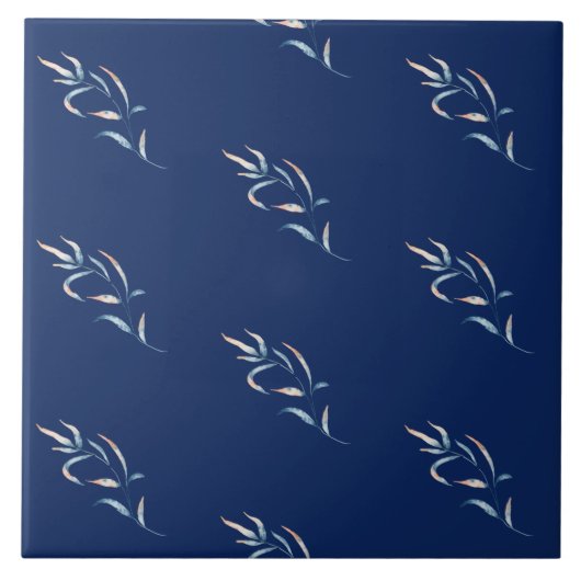 Aquarellblau-Korallenrosa Algen im Küstenstil Fliese (Vorderseite)