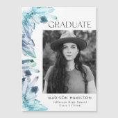 Aquarellblau Kristalle Foto Abschluss Magneteinladung (Vorderseite)