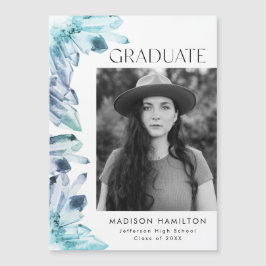 Aquarellblau Kristalle Foto Abschluss Magneteinladung