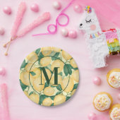 Aquarellblau Lemons Grüne Mit Monogramm Pappteller (Party)