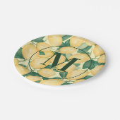 Aquarellblau Lemons Grüne Mit Monogramm Pappteller (Schrägansicht)