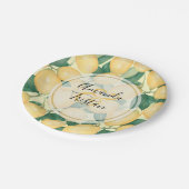 Aquarellblau Lemons Grüne Personalisiert Pappteller (Schrägansicht)