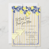 Aquarellblau Lemons Martini Gelbe Streifen Einladung (Vorderseite)
