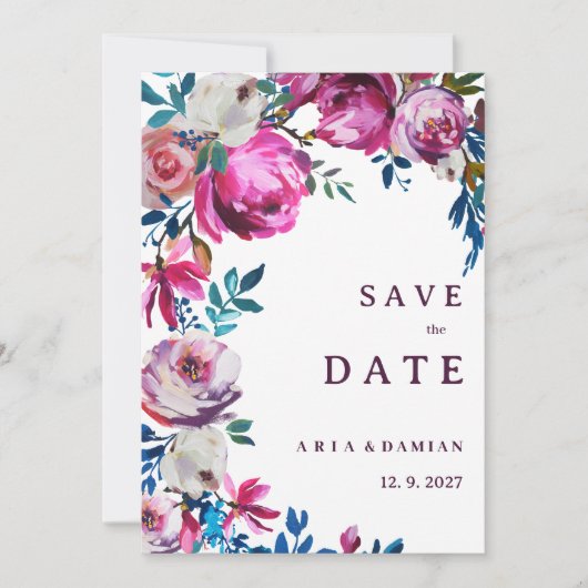 Aquarellblau, lila blumenblau Save the Date Einladung (Vorderseite)