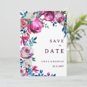 Aquarellblau, lila blumenblau Save the Date Einladung (Stehend Vorderseite)